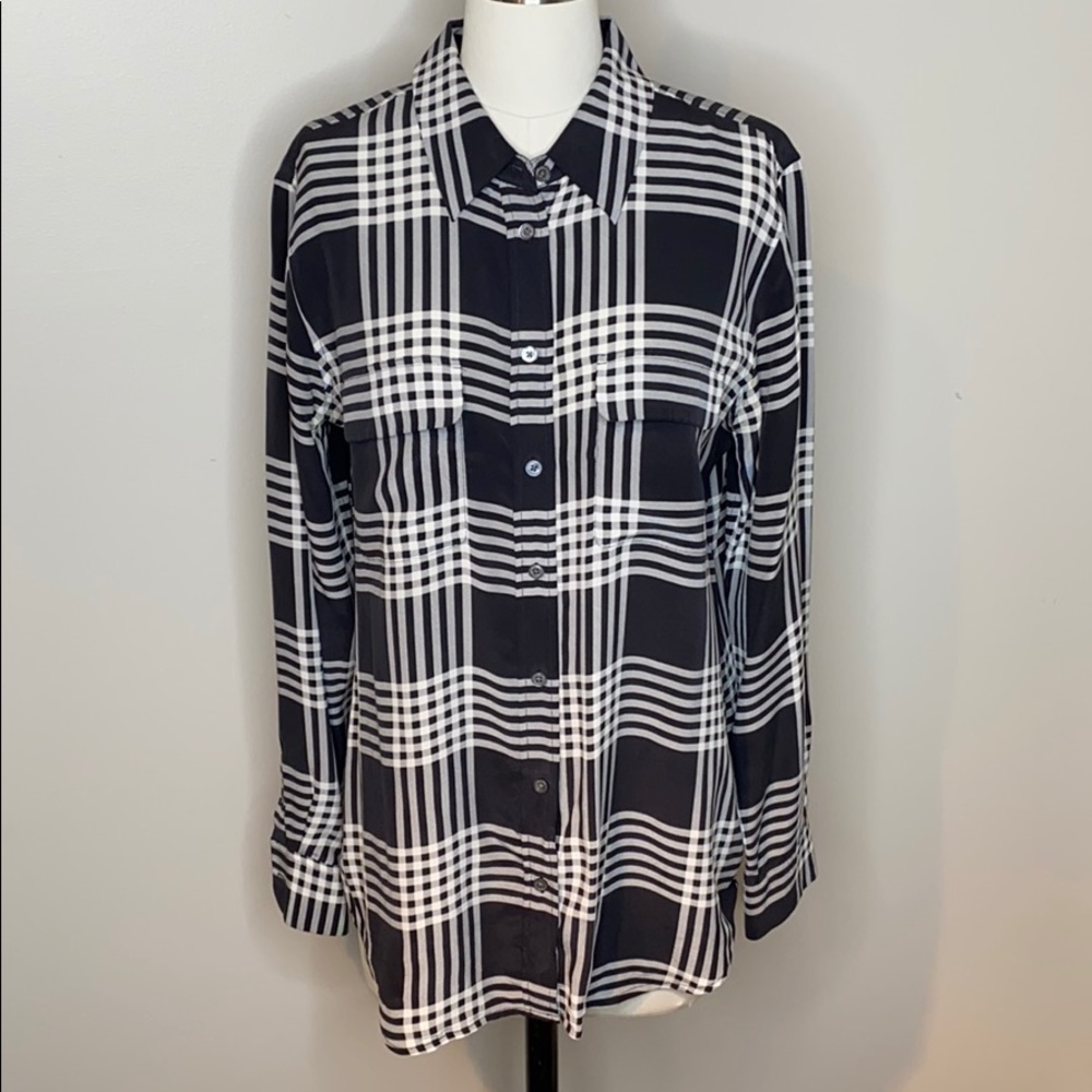 Equipment Plaid Washed Silk Blouse
